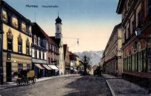 Ansichtskarte / Postkarte Murnau am Staffelsee in Oberbayern, Hauptstraße mit Uhrenturm, Kutsche