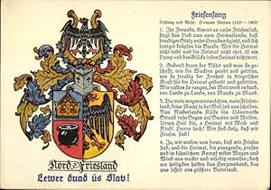 Bild des Verkufers fr Wappen Ansichtskarte / Postkarte Nordfriesland, Friesensang, Ihr Freunde, stimmt an unser Friesenlied - Dichtung: Hermann Allmers (1821-1902) zum Verkauf von akpool GmbH