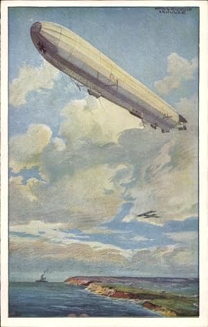 Künstler Ansichtskarte / Postkarte Schulze, Hans Rudolf, Reichsmarineluftschiff, Wacht an deutsch...