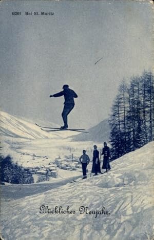 Ansichtskarte / Postkarte Sankt Moritz Kanton Graubünden, Winterlandschaft, Ski, Neujahr