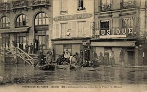 Ansichtskarte / Postkarte Paris, Inondation 1910, Debarcadere au coin de la Place St-Michel