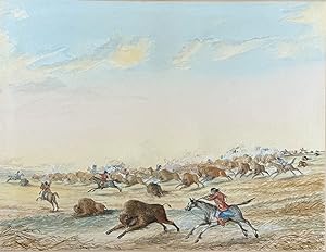 Buffalo Hunt of the Plains Indians on Horseback - Original Illustration of Native American Life