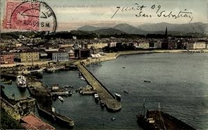 Ansichtskarte / Postkarte Donostia San Sebastian Baskenland, Gesamtansicht, Burg, Hafen
