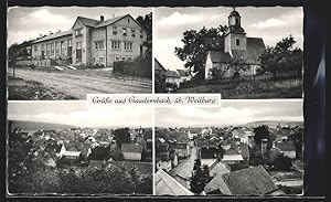 Ansichtskarte Gaudernbach üb. Weilburg, Kirche und A. Völpel Gemischtwaren