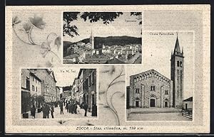 Cartolina Zocca, Staz. climatica, Chiesa Parrochhiale, Via M. Tesi