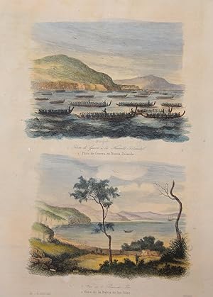 Image du vendeur pour 1. Flota de Guerra en Nueva Zelanda. 2. Vista de la Bahia de las Islas. mis en vente par Antique Sommer& Sapunaru KG