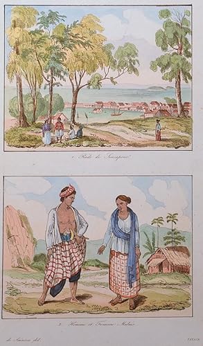 Image du vendeur pour Rade de Sincapour / Homme et femme Malais mis en vente par Antique Sommer& Sapunaru KG