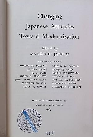 Bild des Verkufers fr Changing Japanese Attitudes Toward Modernization. zum Verkauf von books4less (Versandantiquariat Petra Gros GmbH & Co. KG)