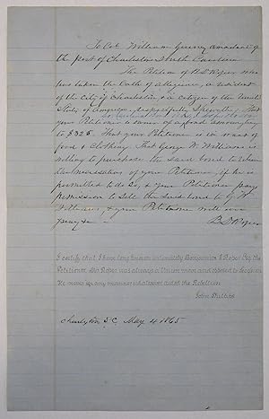 TO COL. WILLIAM GURNEY COMADANT [sic] OF THE POST OF CHARLESTON SOUTH CAROLINA. THE PETITION OF B...