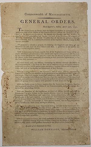 COMMONWEALTH OF MASSACHUSETTS. GENERAL ORDERS. HEAD-QUARTERS, BOSTON, APRIL 12TH, 1791. THE COMMA...