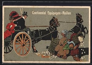Ansichtskarte Reklame für Continental Equipagen-Reifen, Kutsche stoppt durch stürzende Bauern