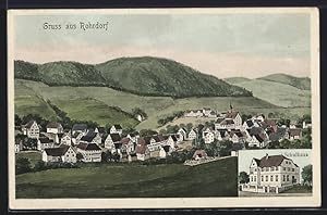Künstler-Ansichtskarte sign. Hans Pernat: Rohrdorf, Schulhaus, Gesamtansicht im Tal