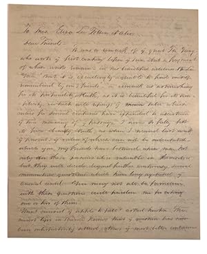 Autograph Stampless Letter. Salutation "To Mrs. Eliza Lee Follen at alia. Mailing address on lett...