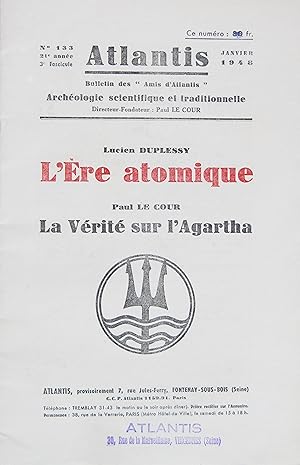 Image du vendeur pour Revue ATLANTIS N 133 Janvier 1948 : L're atomique, par Lucien Duplessy / La vrit sur l'Agartha, par Paul Le Cour mis en vente par Bouquinerie L'Ivre Livre