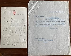 1911 Pair of Letters between Sir Robert Falconer, U of Toronto to Ontario Premier Sir James P. Wh...