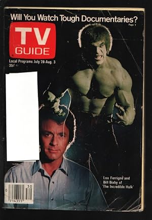 Seller image for TV Guide 7/28/1979-Incredible Hulk-Bill Bixby-Lou Ferrigno cover & story-Washington-Baltimore Edition-VG for sale by DTA Collectibles