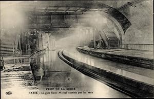 Ansichtskarte / Postkarte Paris VIIe, Gare Saint Michel überschwemmt, Seineflut 1910