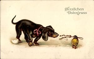 Ansichtskarte / Postkarte Glückwunsch Ostern, Küken und Dackel - BNKo 2955