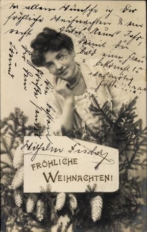 Ansichtskarte / Postkarte Glückwunsch Weihnachten, Frauenportrait, Tannenzweige
