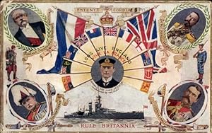 Passepartout Ansichtskarte / Postkarte Britisches Kriegsschiff, George V, Lord Kitchener, Raymond...