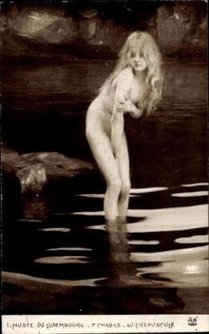 Künstler Ansichtskarte / Postkarte Chabas, Im Zwielicht, Blonde junge Frau im Wasser badend