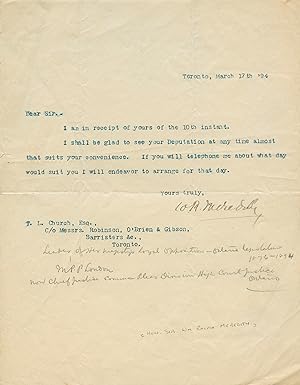 1894 Letter from the "Founding Father" of Ontario, Canada's Worker's Compensation System, MPP and...