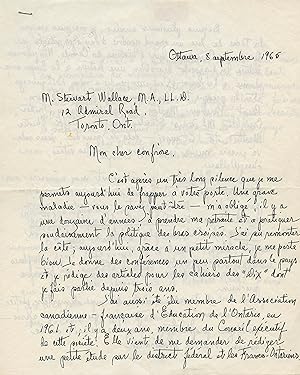 1965 French Canadian Manuscript Letter Discussing Anglo-Canadian Historical Nonfiction from Sérap...