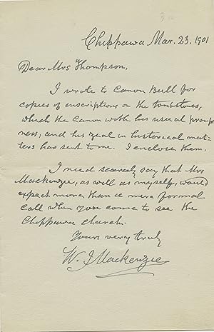 1901 Manuscript Letter by Chippawa, Ontario Reverend W. J. Mackenzie