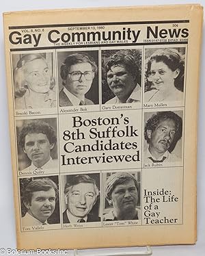 Seller image for GCN: Gay Community News; the weekly for lesbians and gay males; vol. 8, #8, Sept. 13, 1980; Boston's 8th Suffolk Candidates Interviewed for sale by Bolerium Books Inc.