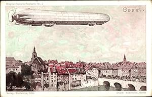 Künstler Ansichtskarte / Postkarte Bâle Basel Stadt Schweiz, Zeppelin
