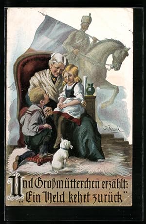 Bild des Verkufers fr Knstler-Ansichtskarte Grossmtterchen erzhlt: Ein Held kehrt zurck zum Verkauf von Bartko-Reher