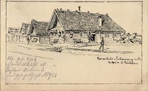 Künstler Ansichtskarte / Postkarte Güthlen, W., Dorfpartie, Rivierstube, Entlausung 1916
