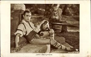 Ansichtskarte / Postkarte Schauspieler John Barrymore, Portrait mit Affe, Ross Verlag 5182 1