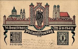 Briefmarken Ansichtskarte / Postkarte München, 30. Deutscher Philatelistentag 03.-07. Juli 1924