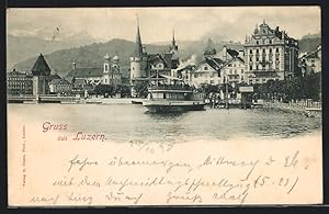 Ansichtskarte Luzern, Raddampfer vor dem Hotel du Cygne