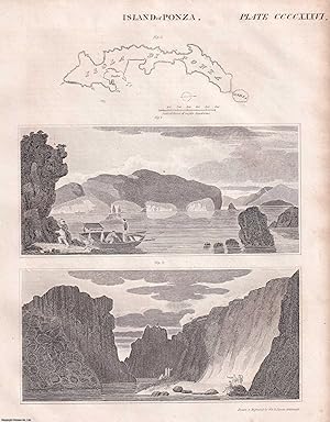 Seller image for 1823 : Island of Ponza, Italian Pontine Islands archipelago. 1 Engraved Plate and Accompanying Text. A rare original article from the Encyclopaedia Britannica, 1823. for sale by Cosmo Books