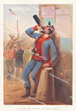 Seller image for New York Fire-Brigade" hochwertiges Faksimile in Gicledruck mit weiem Rand auf 250g Schwarzwaldmhle Kunstdruck-Karton (30x21cm) nach einer 1865 in Paris erschienen Lithographie von Renard for sale by Kunsthandel & Antiquariat Magister Ru