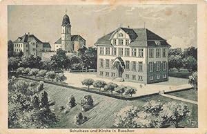 Postkarte Carte Postale 13974492 Russikon ZH Schulhaus und Kirche Kuenstlerkarte
