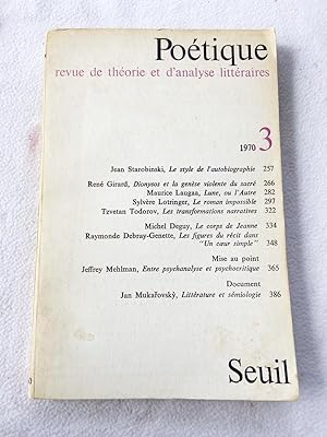 Bild des Verkufers fr Potique - Revue de Thorie et d'Analyse Littraires 1970 - 3 zum Verkauf von Miki Store