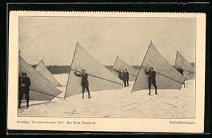 Ansichtskarte Jungen beim Schlittschuhsegeln, Deutscher Knabenkalender 1917, Der Gute Kamerad