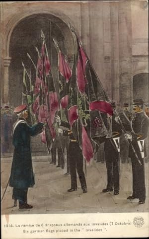 Ansichtskarte / Postkarte Von Franzosen erbeutete deutsche Flaggen, I WK
