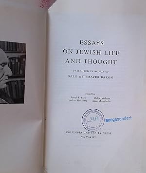 Seller image for Essays on Jewish Life and Thought for sale by books4less (Versandantiquariat Petra Gros GmbH & Co. KG)