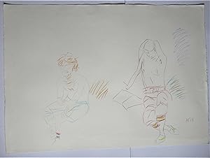 Andrew Hudson, original very large 1979 lithograph print, Ian Lawson and wife