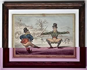 James Gillray, rare 1805 first edition print, Elements of Skateing, framed