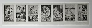 John W Hewitt, The Seven Ages of Man, suite of etchings, 1977, framed