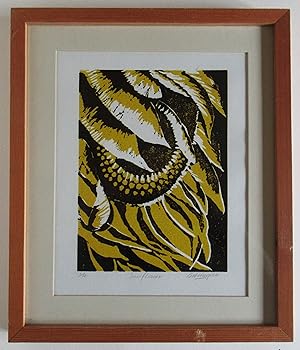 Brigitte-Anne Hague, Sunflower, three colour screen print, one of four, framed