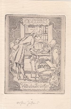 Immagine del venditore per Ex Libris Wilhelm Schleifer. Rokoko-Herr an Schreibmaschine. venduto da Antiquariat  Braun