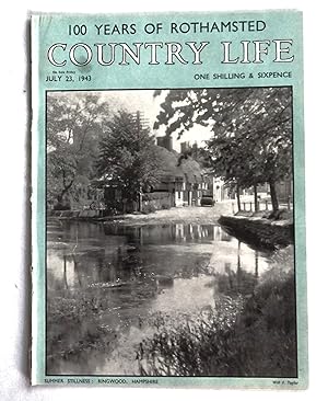 Seller image for Country Life Magazine. No 2427, 23 July 1943, Mrs Raymond Carnegie nee Dawson., NEWBURY - in old towns revisited series, 100 years of ROTHAMSTED. West Tanfield (pic), Front cover Ringwood Hants, Back cover Dewar's White Label Whisky ad. Property ads include Upper Ifold and Merrow Farm, Church Farm Little Gaddesden, Brocklesby Estate inc Croxby Pond, Mackerells Newick, Dropmore Bucks, Brockham Warren Box Hill, Bere Hill House Andover, Gablehurst Branksome Park, 10 acre Island in Poole harbour, etc. for sale by Tony Hutchinson
