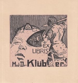 Bild des Verkufers fr Ex Libris Med. Dr. Klber. Maulwurf, aus Kopf auf Ritter mit Schwert und Schild schauend. zum Verkauf von Antiquariat  Braun