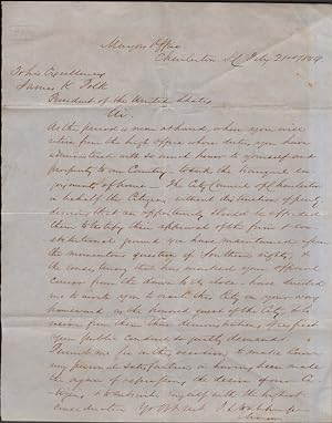 Autograph Letter (retained copy) from the "Mayors Office, Charleston, S.C. Feby 21st 1849" Addres...
